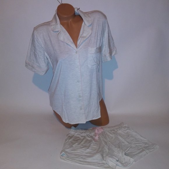 Victoria Secret Pajama Set Shorts & Top Light Gray Super Soft Modal Stretch‎ - Picture 1 of 12